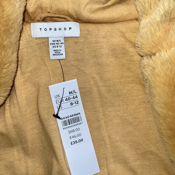 NWT - Topshop Gold/Mustard Faux Fur Hoodie Zip Up Jacket M/L - Picture 3 of 5